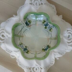 Vintage Hand Painted Florals Gold Gilt Nappy/Single Handled Dish '40's Violets